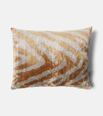 Les-ottomans Striped Silk And Cotton Velvet Cushion In Brown