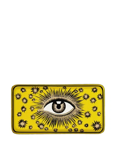 Les-ottomans Tray Iron Handpaint Rect Eye 32x17cm In Yellow