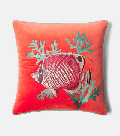 Les-ottomans Velvet Cushion In Orange