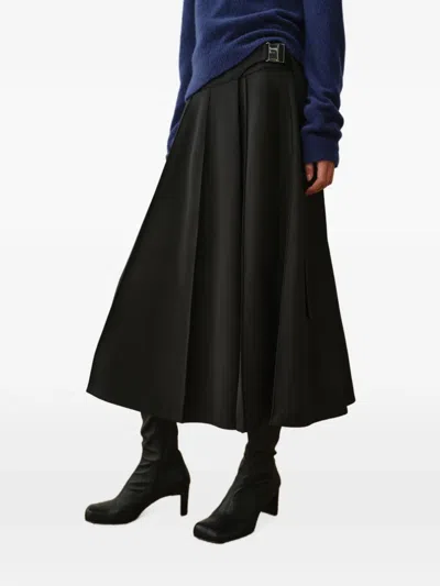Less A-line Pleated Midi Skirt In Black