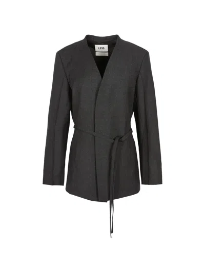 Less Belted Collar Coat In 그레이