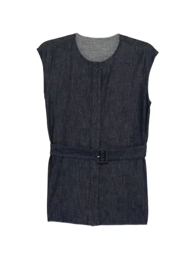 Less Belted Denim Vest In Blue