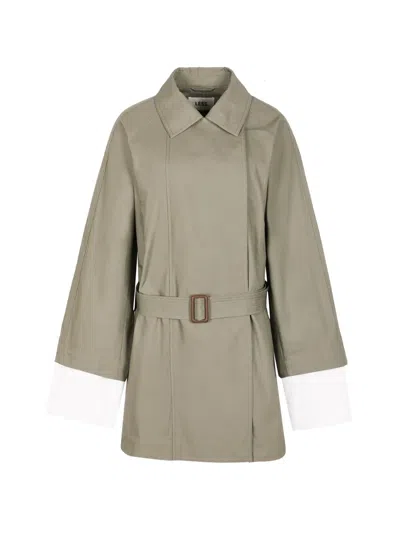 Less Belted Panelled-sleeve Trench Coat In Green