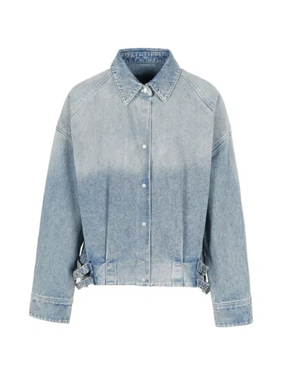 Less Buckle-tab Cropped Denim Jacket In Blue