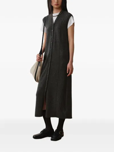 Less Button-up Sleeve Midi Dress In Gray