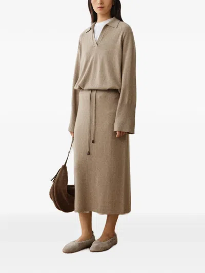 Less Cashmere Drawstring Midi Skirt In Neutral