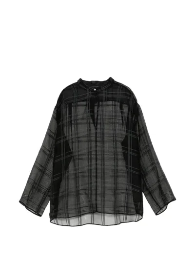 Less Check-pattern Sheer Blouse In Black