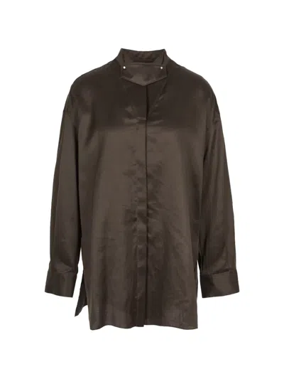 Less Collar-panel Long-sleeved Shirt In Braun