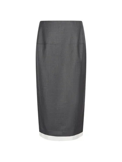 Less Contrast-trim Midi Skirt In Grey