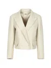 Less Double-breasted Cropped Jacket In Neutral