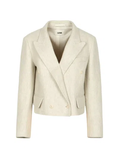 Less Double-breasted Cropped Jacket In Neutral