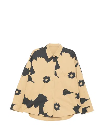 Less Floral-print Shirt In Metallic