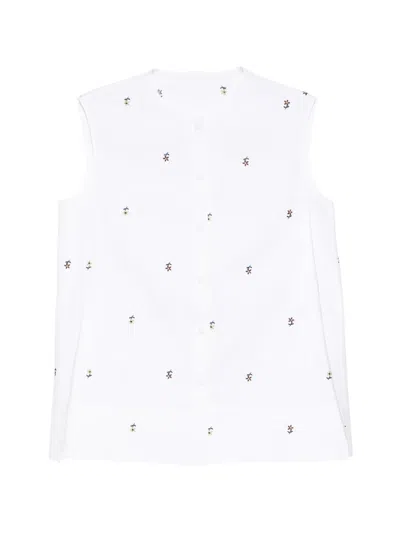 Less Floral-embroidered Vest In White