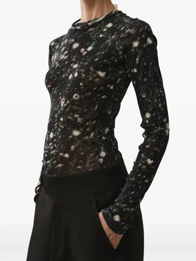 Less Floral-print Long-sleeved T-shirt In Black