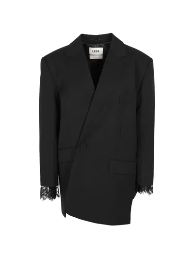 Less Lace-trim Double-breasted Blazer In Black