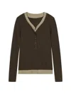 Less Layered-effect Button-placket Sweater In Brown