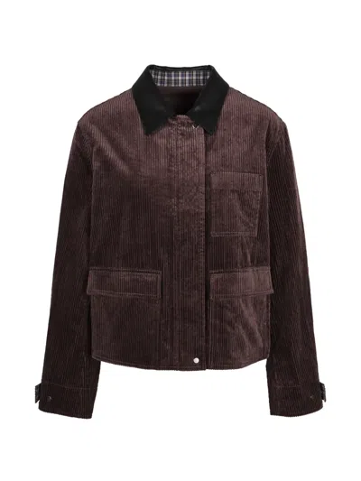 Less Leather-collar Corduroy Jacket In Brown
