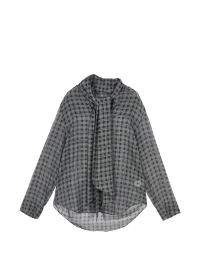 Less Plaid Scarf-tie Blouse In Purple