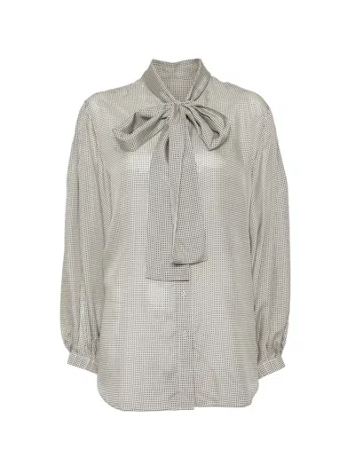Less 폴카 도트 푸시 보우 셔츠 In Gray