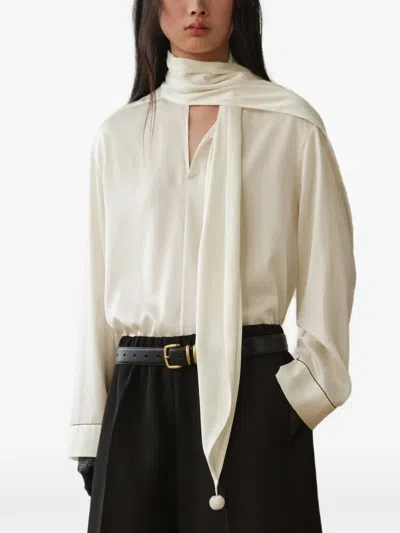 Less Scarf-collar Long-sleeve Blouse In Neutral