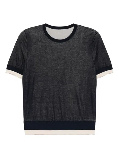 Less Spliced Short Sleeved Knitted T-shirt In Blau