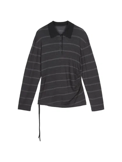 Less Striped Drawstring Polo Top In Grey