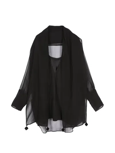Less V-neck Silk Blouse In Schwarz