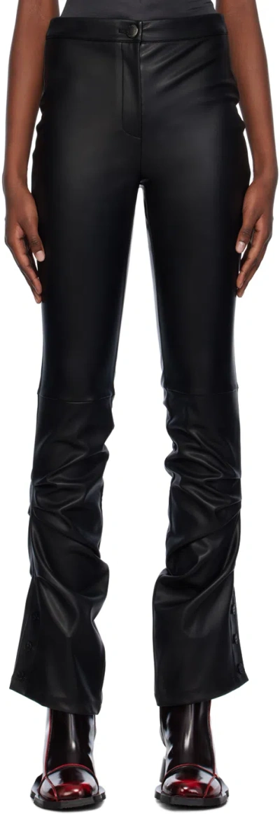 Lesugiatelier Black Drape Faux-leather Trousers