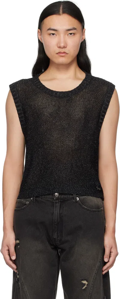 Lesugiatelier Black Glitter Net Vest In Glitter_black
