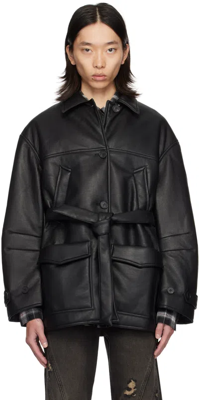 Lesugiatelier Black Safari Faux-leather Jacket