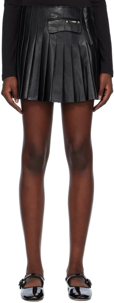 Lesugiatelier Black Pleated Faux-leather Miniskirt