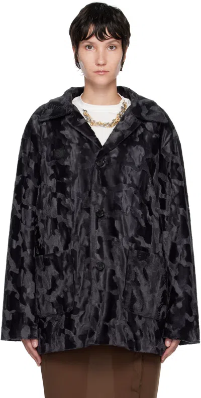 Lesugiatelier Black Textured Jacket In Khaki