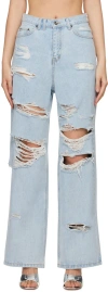 Lesugiatelier Blue Distressed Jeans In Sky Blue