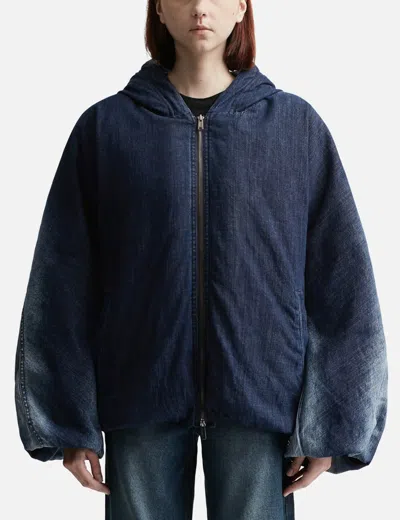 Lesugiatelier Denim Hooded Puffer Jacket In Blue