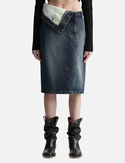 Lesugiatelier Blue Folded Denim Midi Skirt