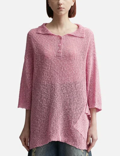 Lesugiatelier Pocketed Short Sleeve Knit Top In Pink