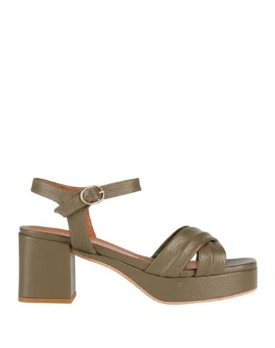 Les:venues Woman Sandals Military Green Size 5 Leather