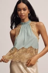 Let Me Be High-neck Sleeveless Lace Blouse In Multi