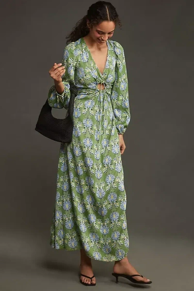 Let Me Be Long-sleeve V-neck Cutout Floral Maxi Dress In Multicolor