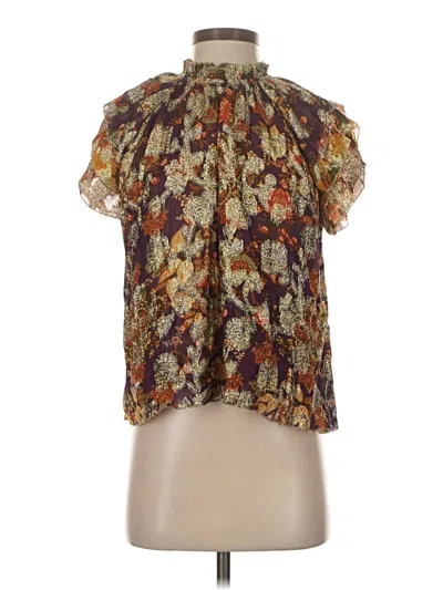 Pre-owned Let Me Be Short Sleeve Blouse In Brown