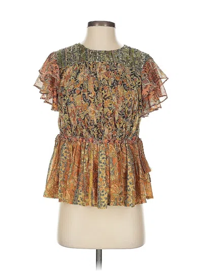 Pre-owned Let Me Be Short Sleeve Blouse In Gold