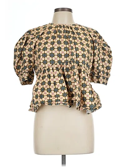 Pre-owned Let Me Be Short Sleeve Blouse In Gold