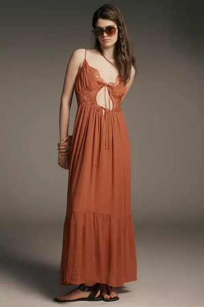 Let Me Be Sleeveless Cutout Maxi Slip Dress In Red