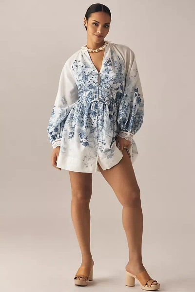 Let Me Be V-neck A-line Mini Dress In Blue