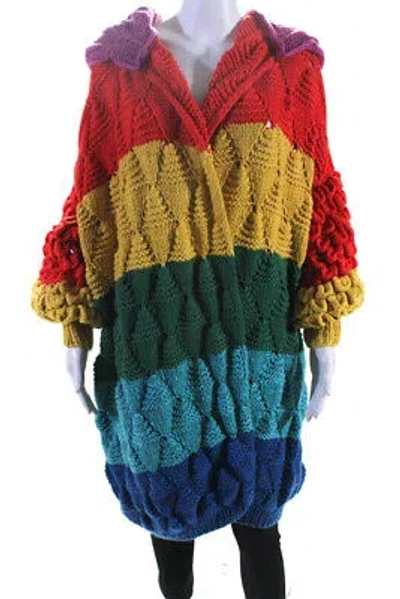 Pre-owned Letanne Womens Open Front Crochet Knit Soraya Rainbow Cashmere Coat Multi Os In Multicolor