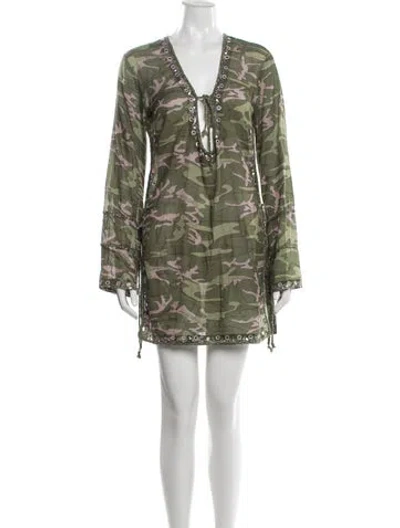 Pre-owned Letarte Camouflage Print Mini Dress In Green