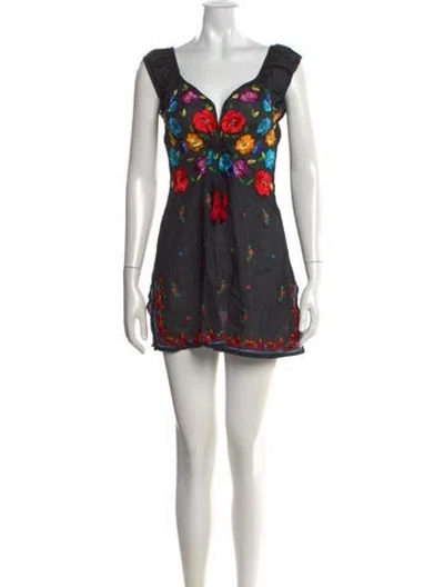 Pre-owned Letarte Floral Print Mini Dress In Black
