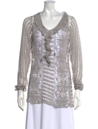 Pre-owned Letarte Patterned V-neck Sweater W/ Tags In Gray