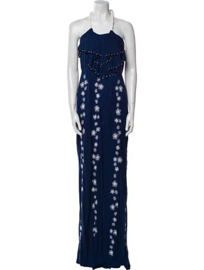 Pre-owned Letarte Printed Long Dress In Blue