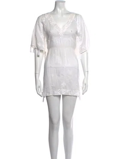 Pre-owned Letarte Printed Midi Length Dress In White